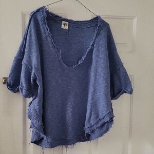 We The Free Blue Distressed Top